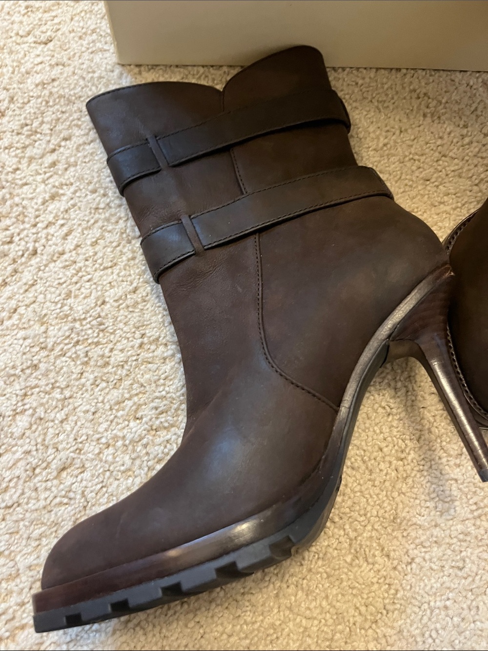 New in Box Coach Thelma Brown Leather High-Heel Ankle Boots with Buckle Straps - Picture 5 of 10